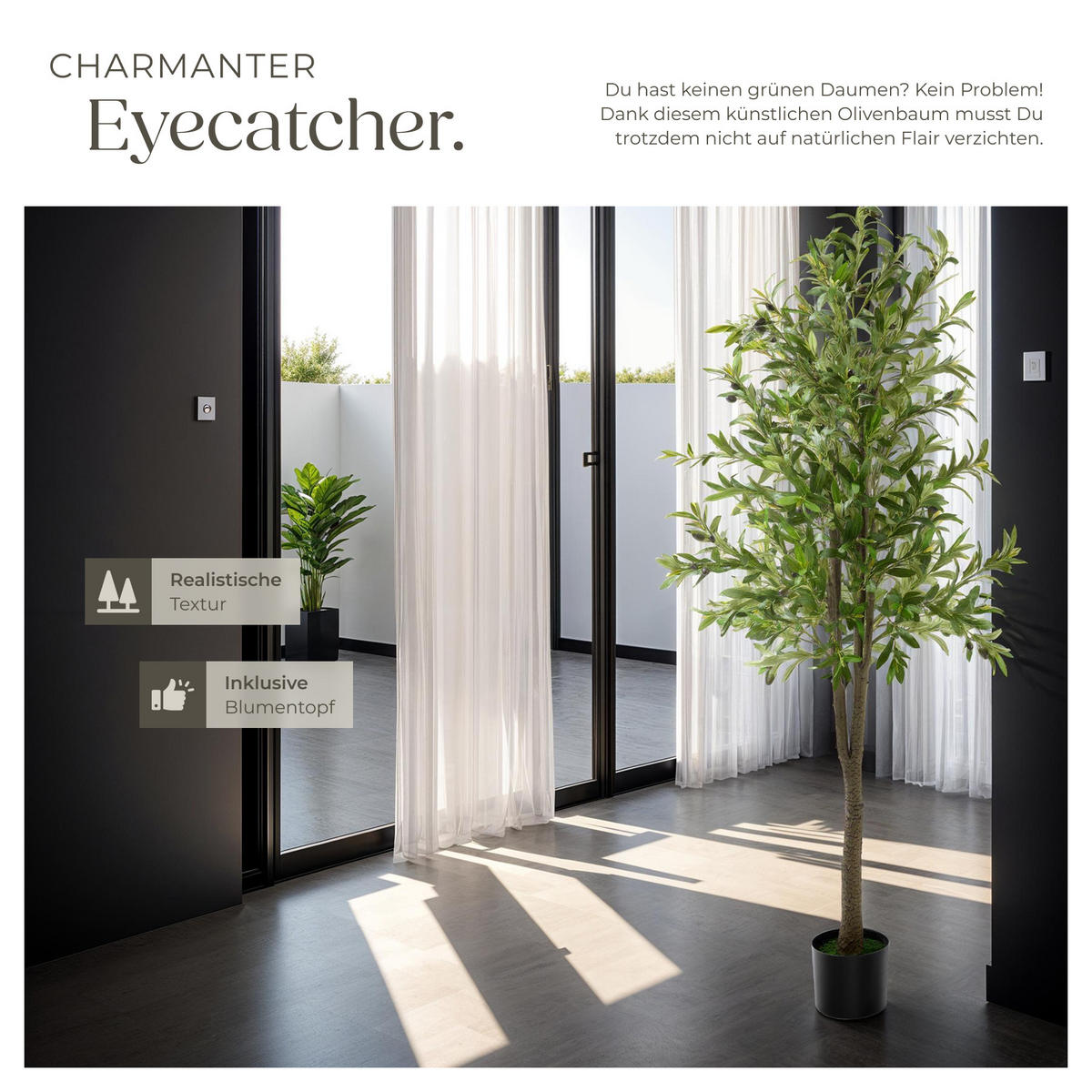 KÜNSTLICHER OLIVENBAUM Oleand, stabiler Kunststoff Blumentopf, grün - Grün, Kunststoff (180cm) - tectake