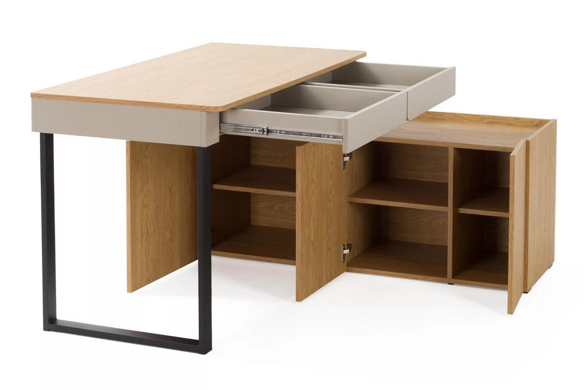 KINDERSCHREIBTISCH LIBU 10 multifunktional in Sandbeige / Geölte Eiche - Eichefarben/Beige, Holzwerkstoff (228/75/140cm) - Deine Möbel 24