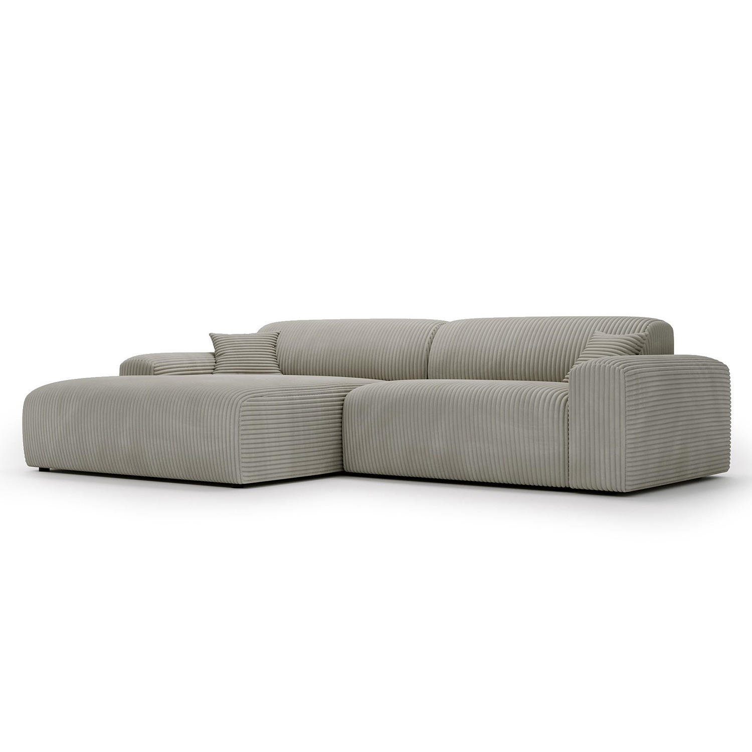ECKSOFA mit Longchair - Cord - Silberfarben/Schwarz, Kunststoff/Textil (284/178cm) - home24