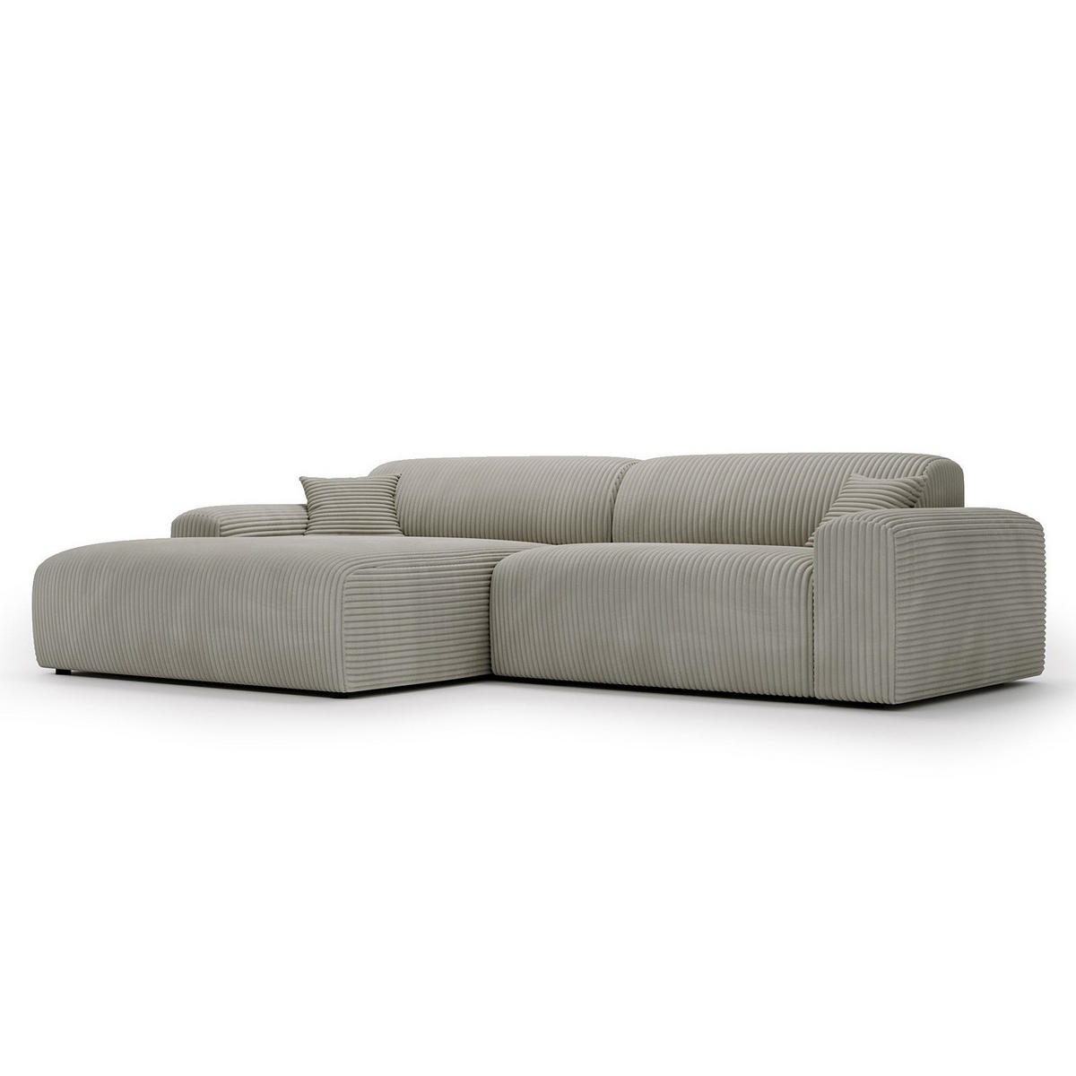 ECKSOFA mit Longchair - Cord - Silberfarben/Schwarz, Kunststoff/Textil (284/178cm) - home24