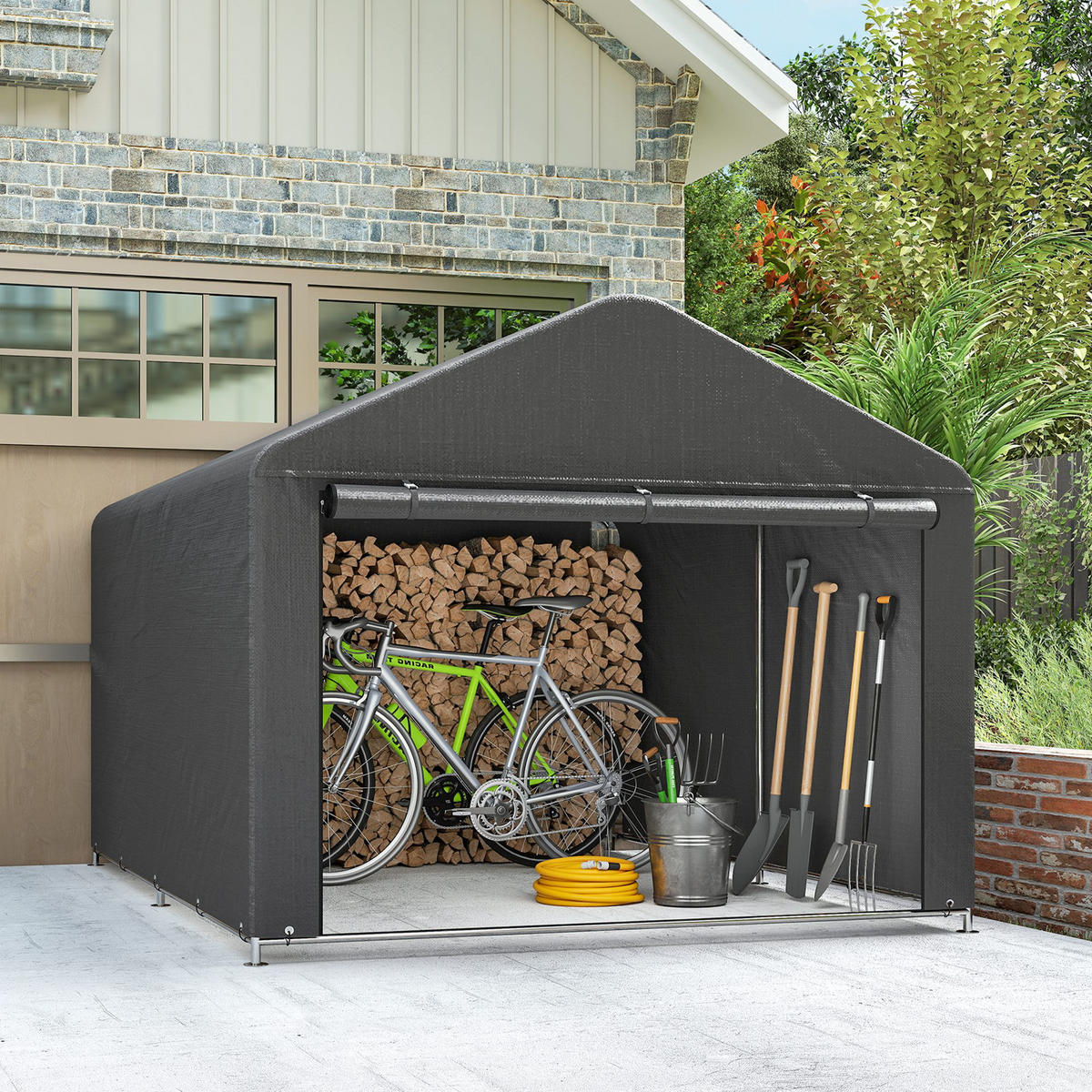 FAHRRADGARAGE DE-16886 200x238 cm mit Reißverschlusstür Dunkelgrau - Dunkelgrau, Kunststoff (200/183/238cm) - ComfortXL