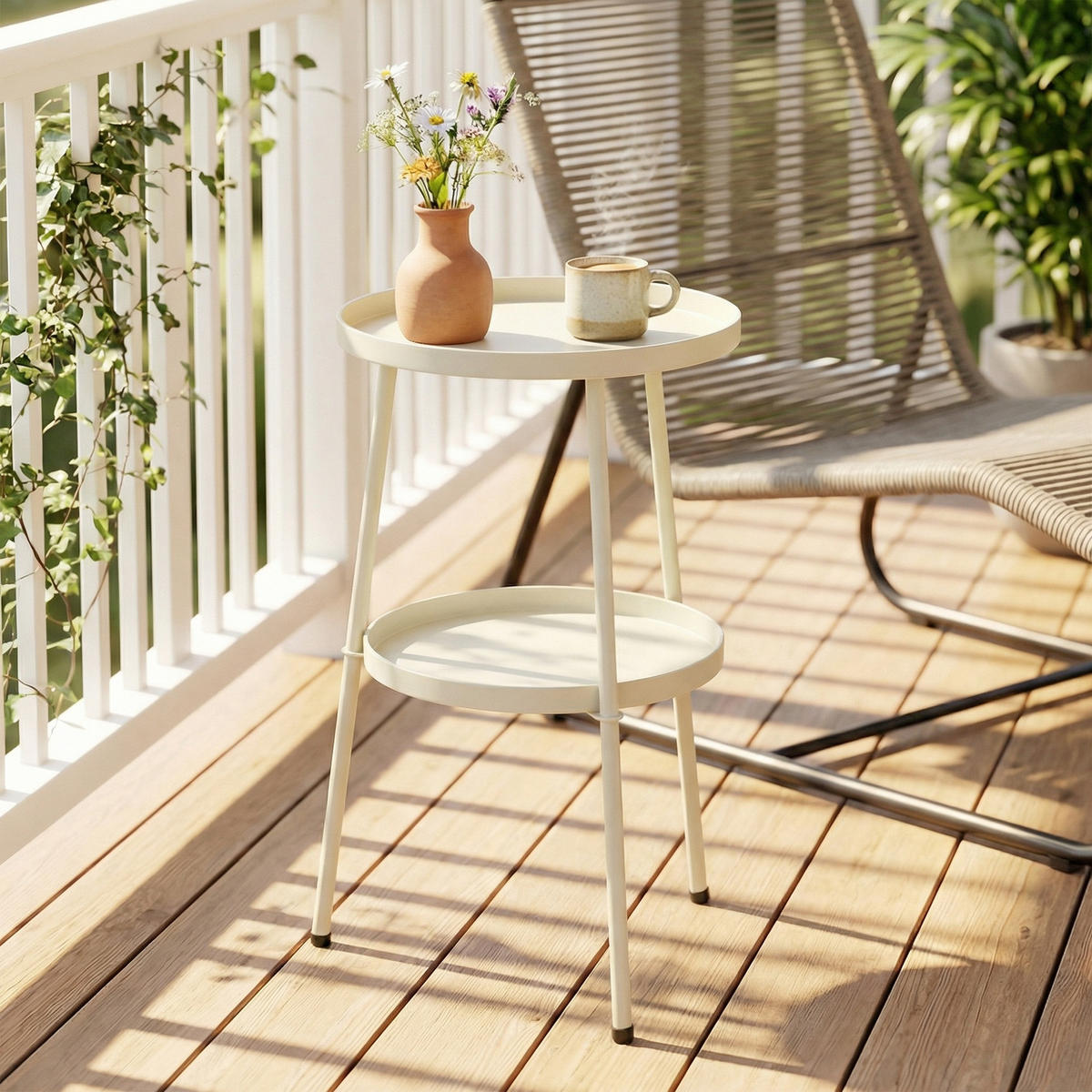 OUTDOOR-BEISTELLTISCH Metall Kunststoff Cremeweiß - Creme, Metall (36/36/53cm) - Outsunny