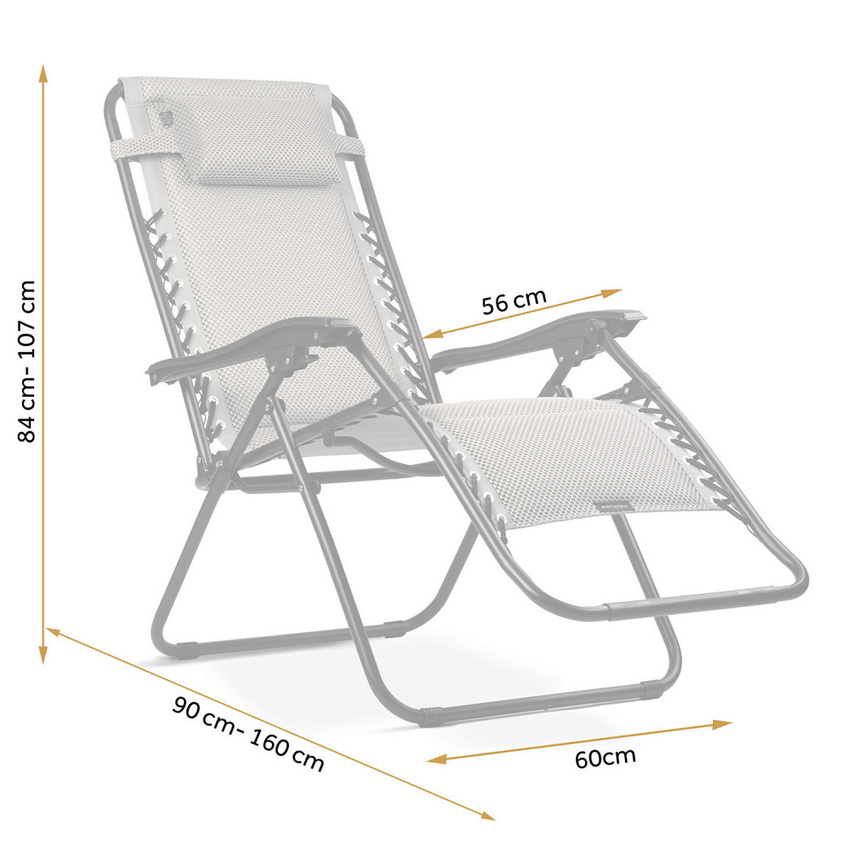 GARTEN-RELAXSESSEL Klappbarer mit Kissen, Grau - Grau, Metall (60/107/160cm)