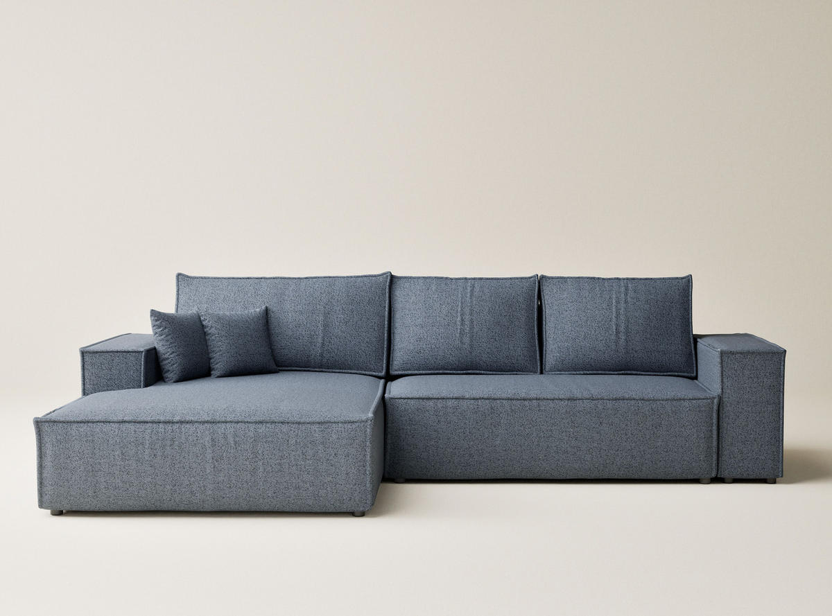 ECKSOFA MIT SCHLAFFUNKTION Maze Blau Grau Webstoff - Blaugrau/Schwarz, Holz/Holzwerkstoff (294/185cm) - Maison de Reve