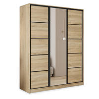 SCHWEBETÜRENSCHRANK PINA 160/205/58 cm 3-türig mit Spiegel und 4 Schubladen Sonoma Eiche - Sonoma Eiche, Holzwerkstoff (160/205/58cm) - MASSENO