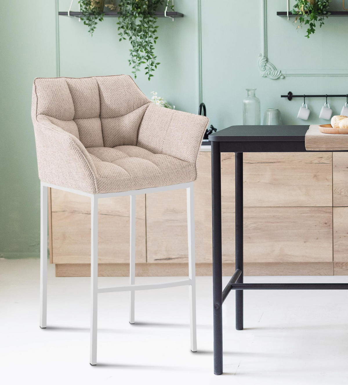 BARHOCKER 2er Set Stoff Elfenbein - Creme/Weiß, Textil/Metall (64/110/48cm) - CLP