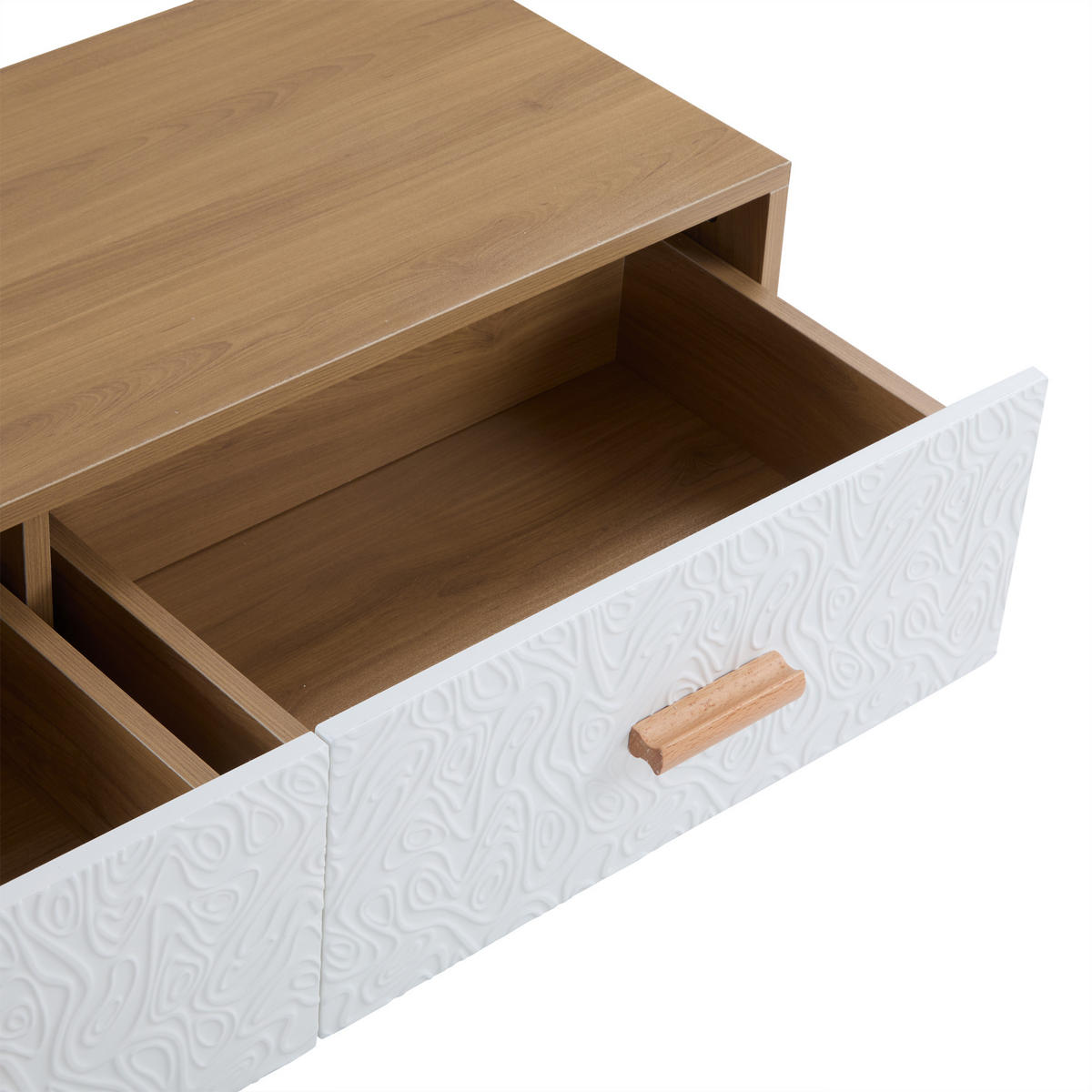 LOWBOARD DE-40303 mit Retro-Design und Holzbeinen Weiß/Hellholz - Weiß/Naturfarben, Holzwerkstoff (150/39/35cm) - ComfortXL