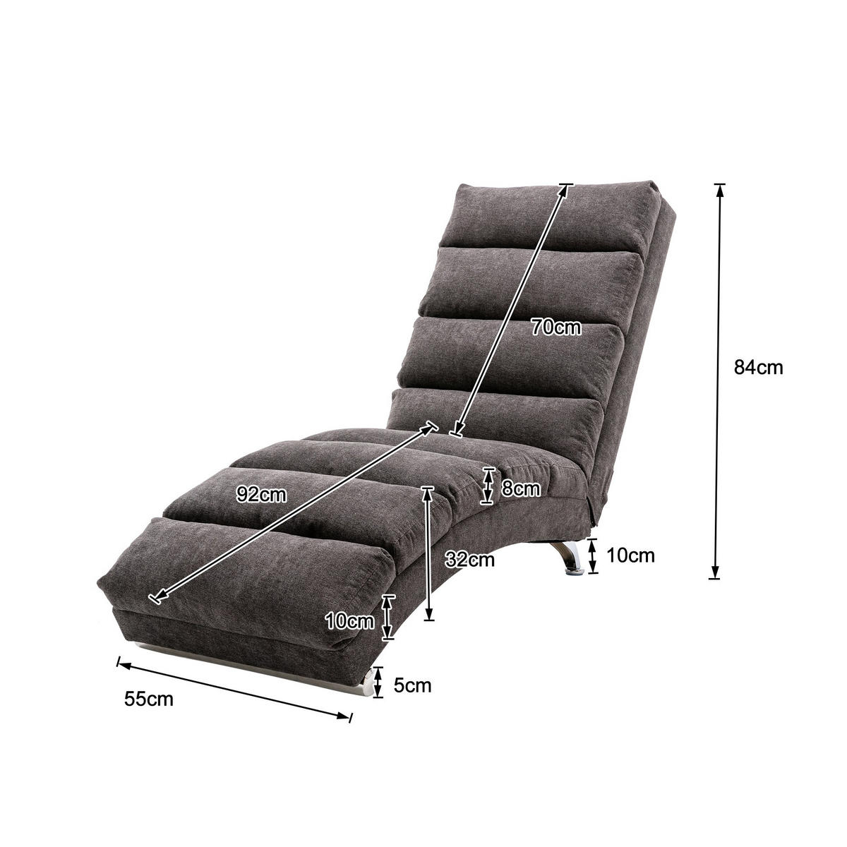 RELAXLIEGE Liegesessel,Relaxsessel,Leinenstoff,Grau - Grau, Textil (55/84/148cm) - LVHOM