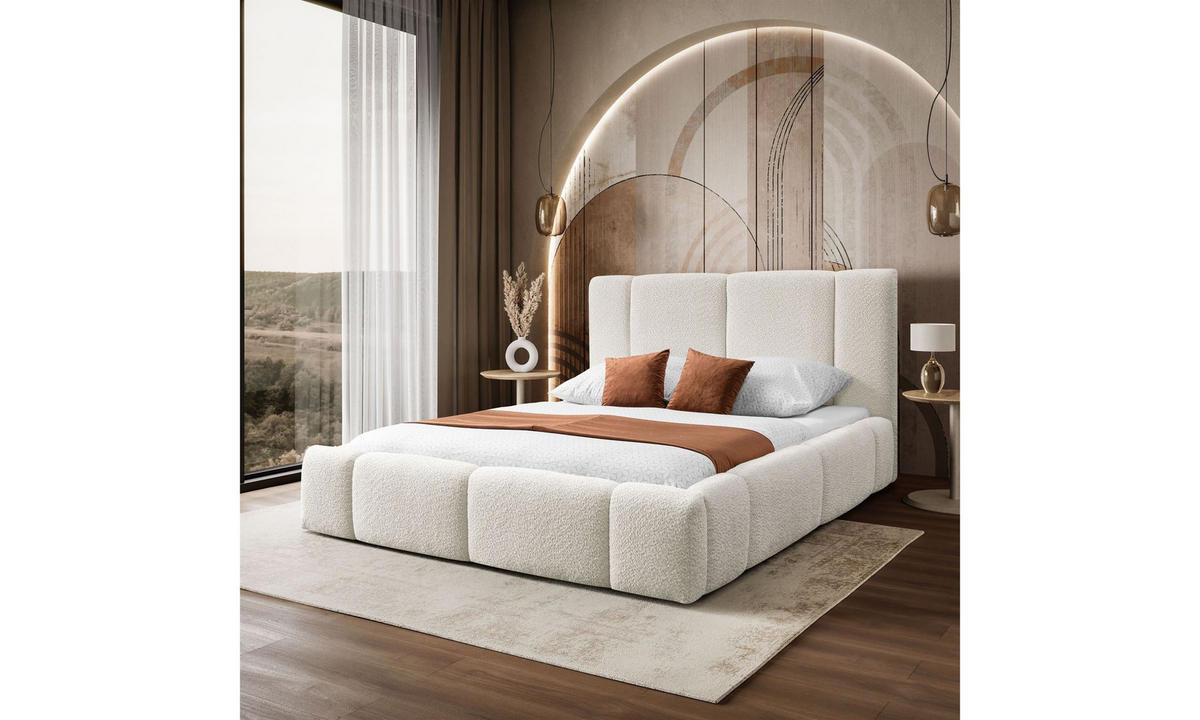 POLSTERBETT ELENA 140x200 cm Creme (Anthology 1), 34 Holzlatten, Kopfteil 108 cm - Creme, Textil (140/200cm) - Lookway