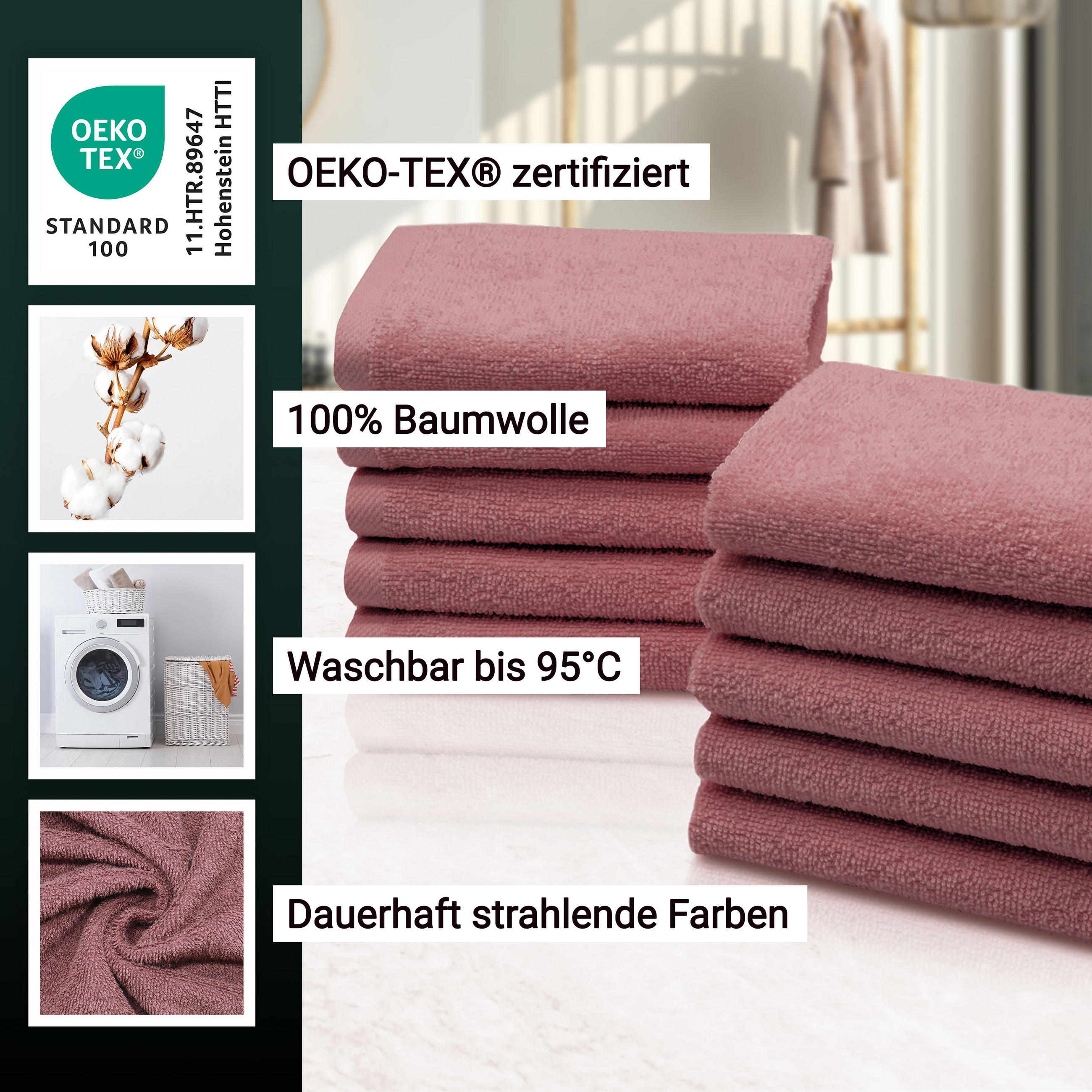 SEIFTÜCHER, 10er-Set, 30x30 cm, 100% Baumwolle, Rosa - Altrosa, Textil (30/30cm) - Zollner