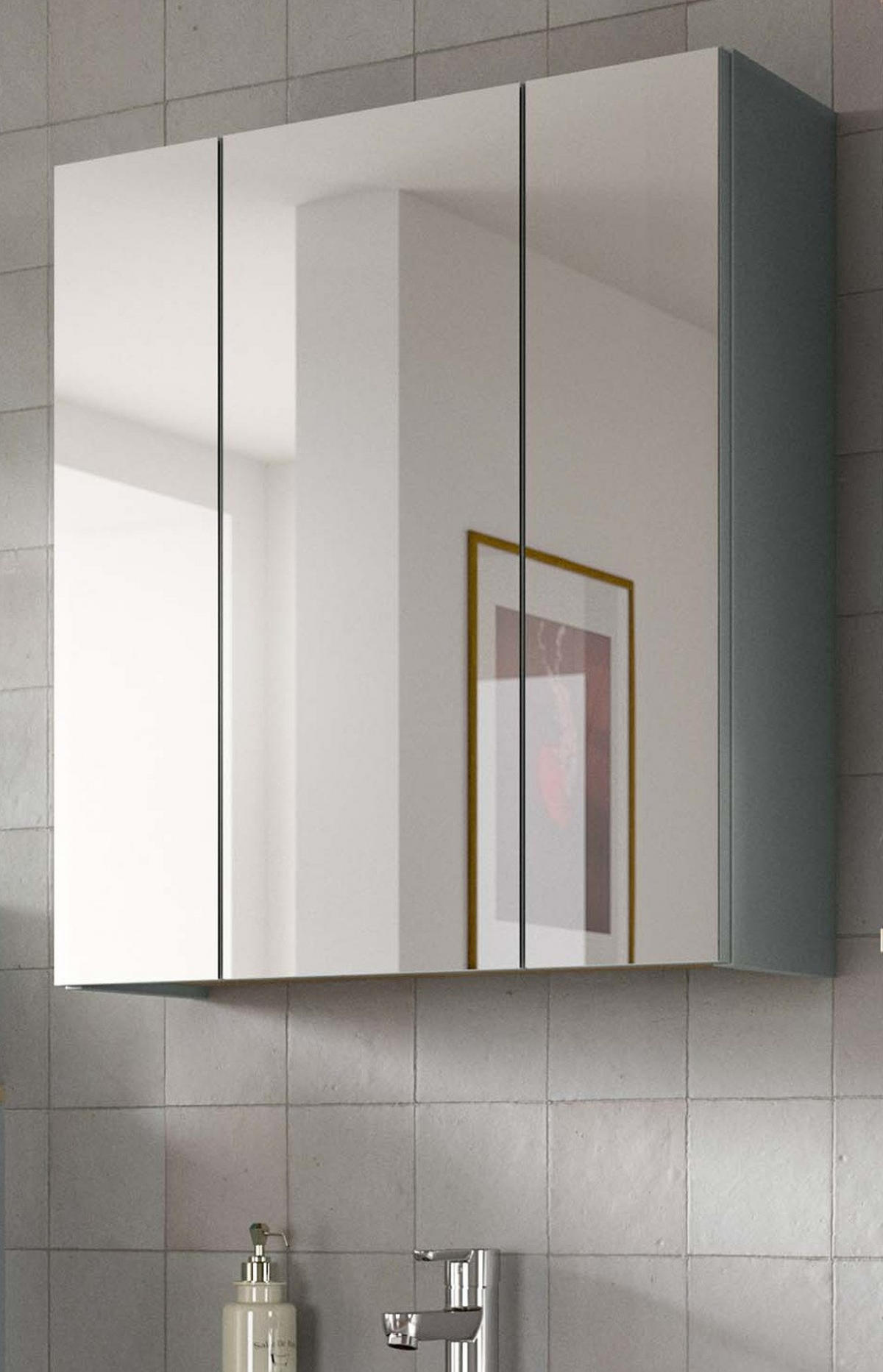 SPIEGELSCHRANK grün, Badschrank skandinavisch 3-türig 60 x 68 cm - Eichefarben/Grün, Glas/Holzwerkstoff (60/68/19cm) - Inn.Furn