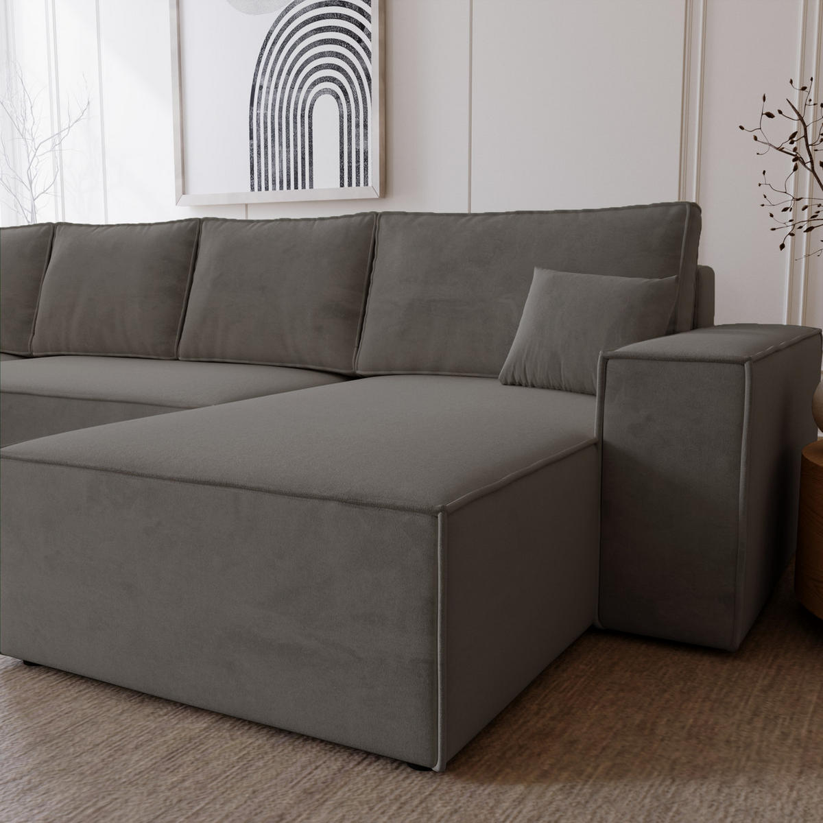 ECKSOFA 380 cm Bergamo U mit Bettkasten, Samt, Dunkelgrau - Dunkelgrau, Holz (377/189cm) - Emporius