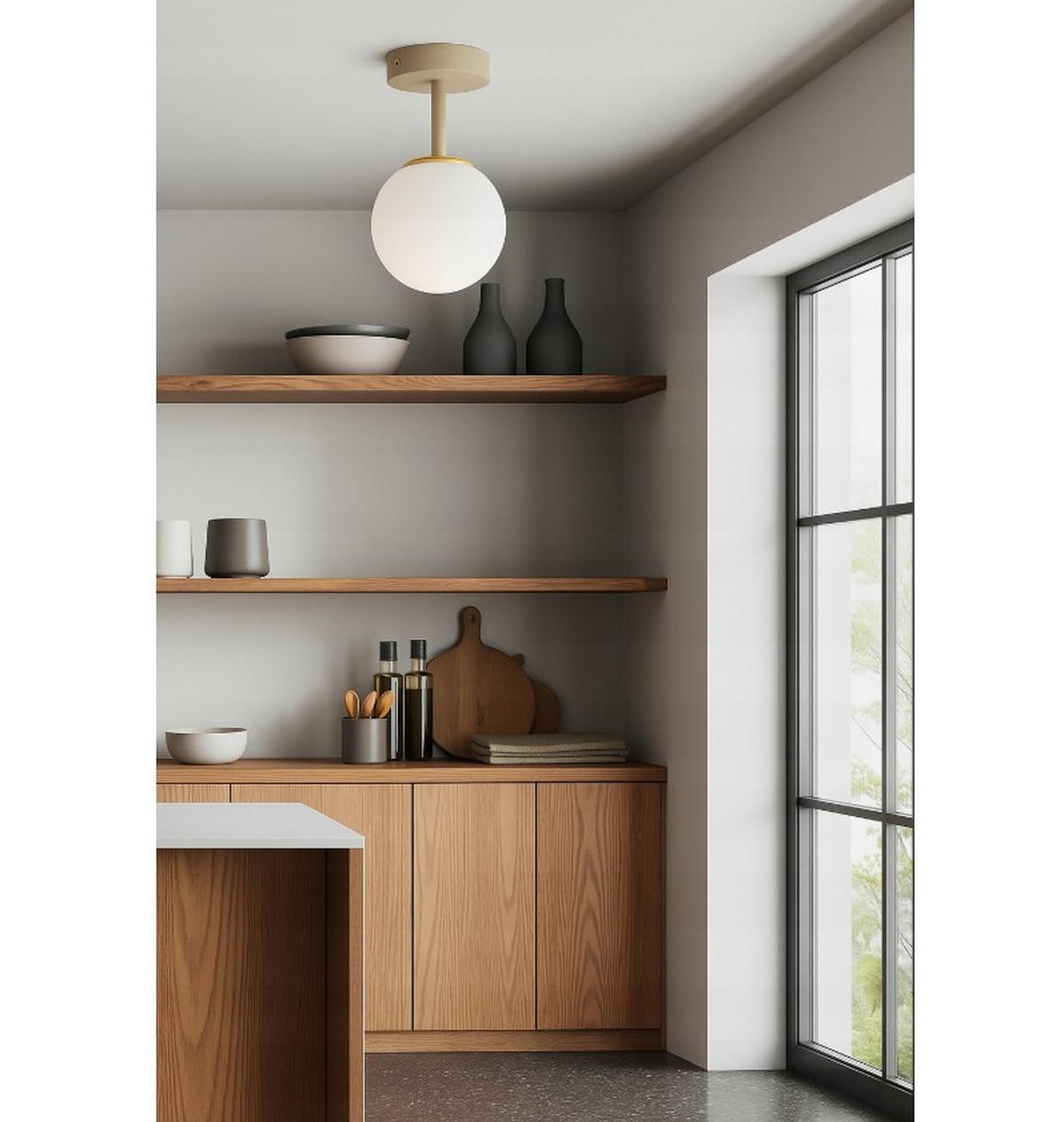 DECKENLEUCHTE ECRU II - Beige/Goldfarben, Glas/Metall (14/14/25cm) - kiki design
