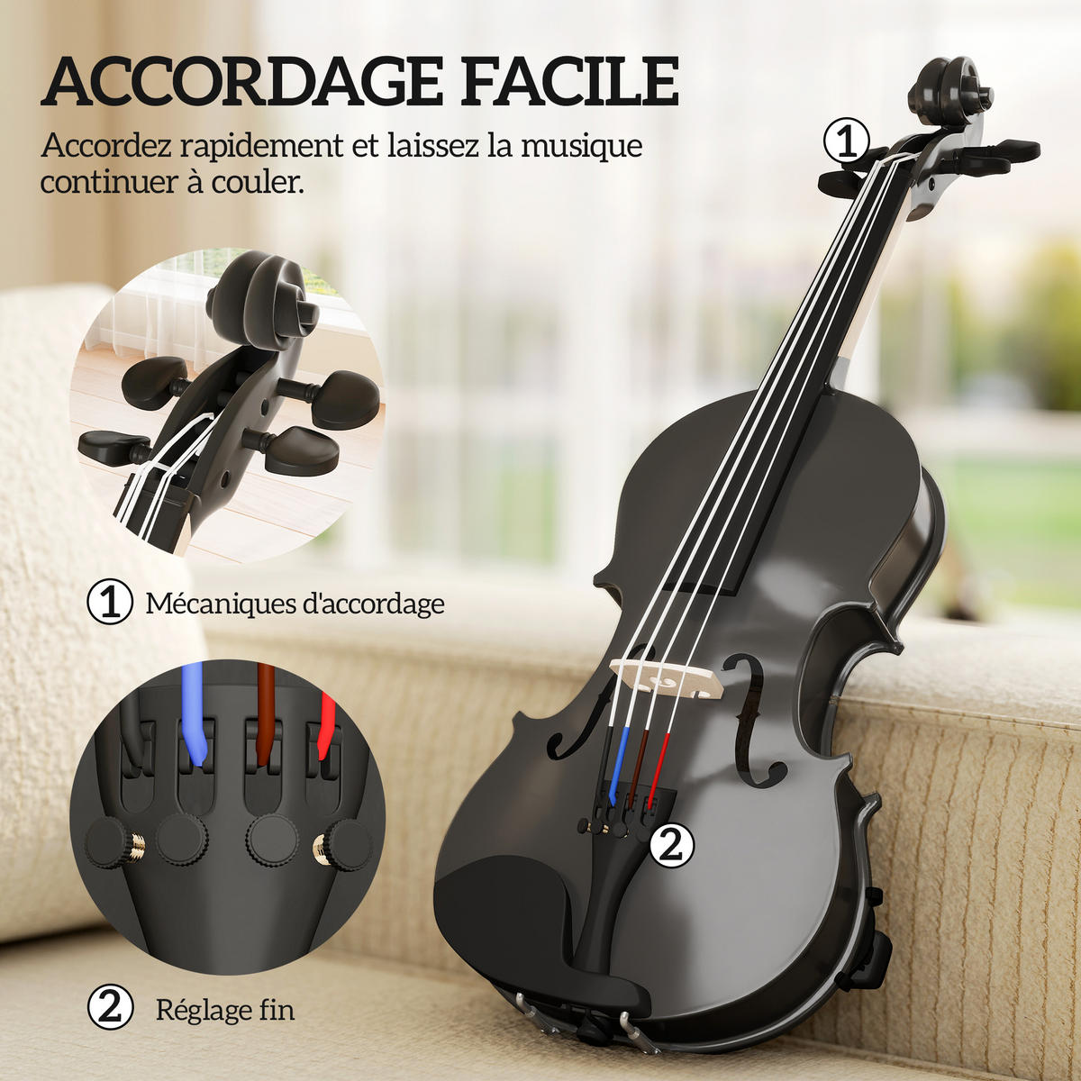 VIOLINE DE-18668 4/4 Komplettset für Anfänger Schwarz - Schwarz, Holzwerkstoff (21/7/60cm) - ComfortXL