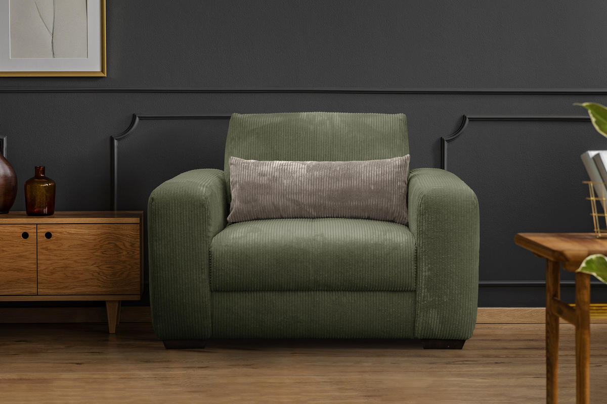 SESSEL OLI in Cordstoff olivgrün - Olivgrün, Holz/Textil (130/91/108cm) - Courtois Laville