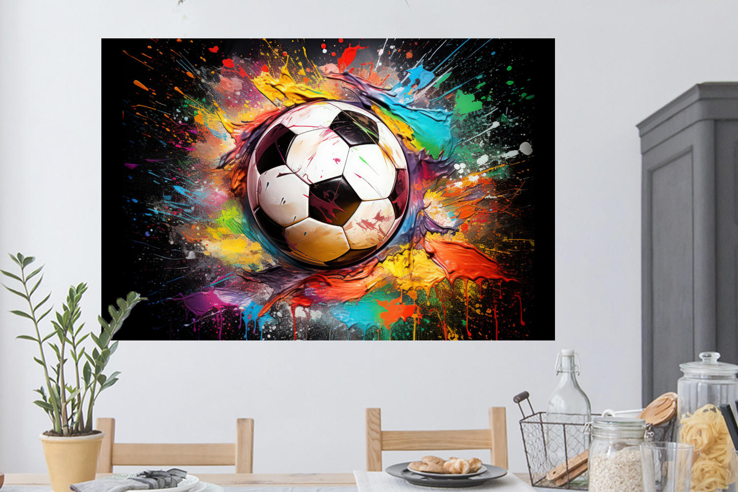 WANDTATTOO Fußball - Farbe - Farben - Schwarz - Weiß 120x80 cm - Weiß, Kunststoff (120/80/0.1cm) - MuchoWow