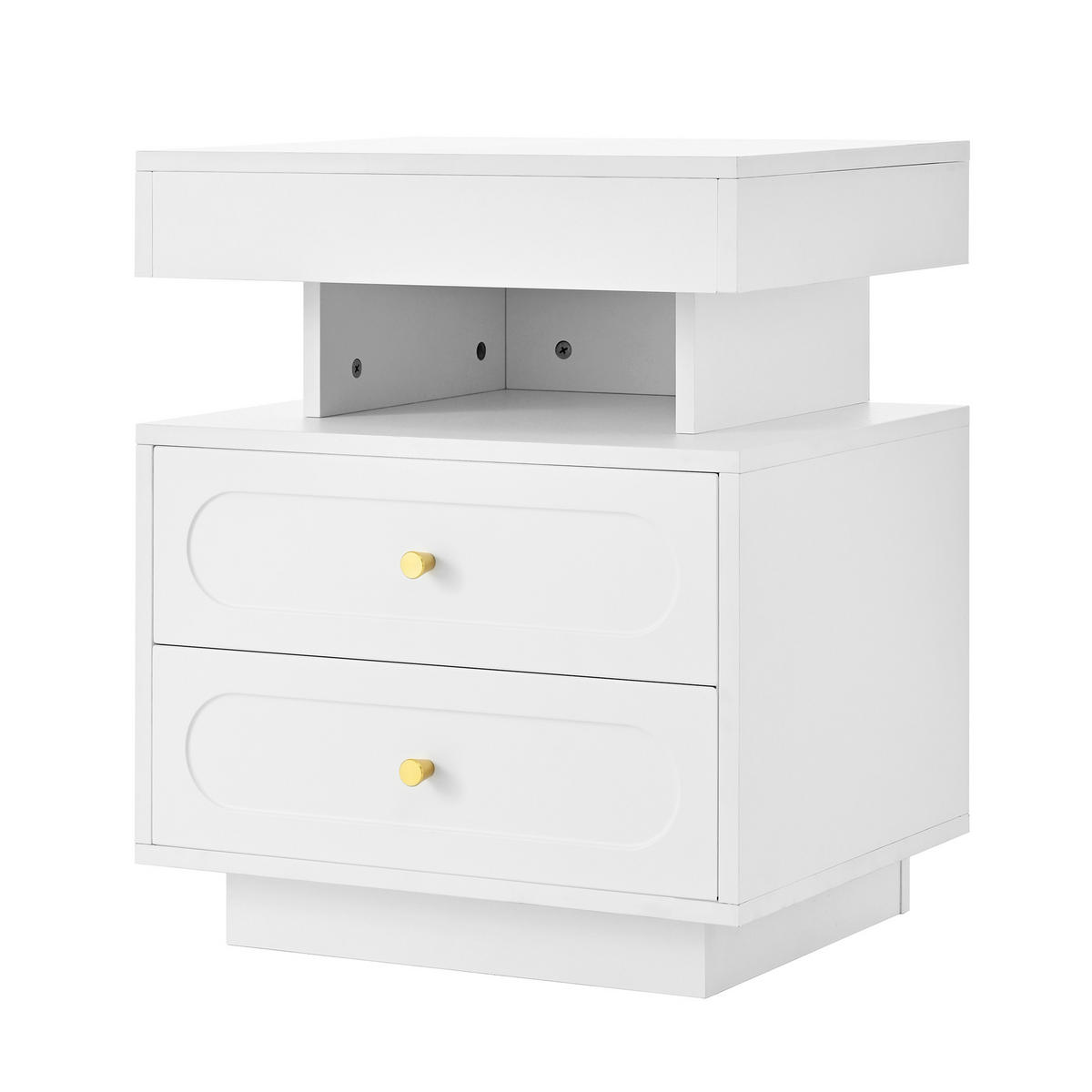 NACHTTISCH Weiß mit LED-Beleuchtung 50/40/60 cm - Weiß, Holz (50/60/40cm) - PANGIVO
