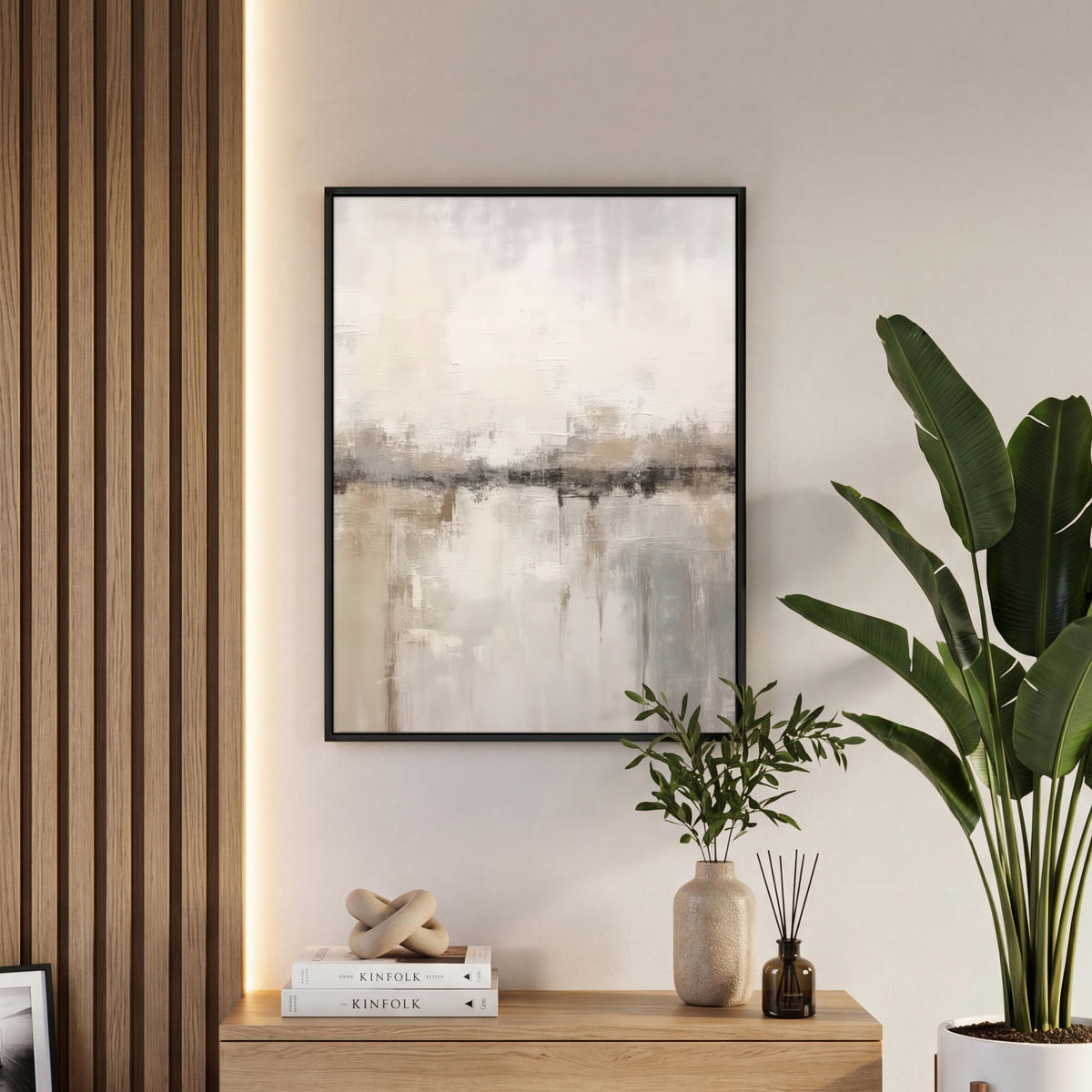 LEINWAND Bilder mit Rahmen - Moderne Kunst - Abstrakt - Beige - 50x70 - Beige, Textil (50/70cm) - MuchoWow