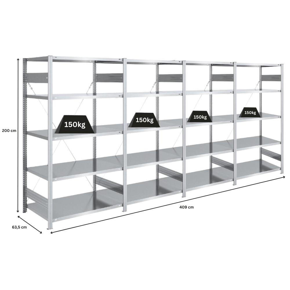 SCHWERLASTREGAL Silver Mamba 200x400x60cm 5 Ebenen je 150kg Fachlast Verzinkt - Silberfarben, Metall (400/200/60cm) - PROREGAL