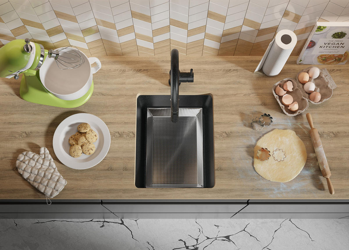 UNTERBAUSPÜLE GRANIT Venedig Easy, 2-er set Anthrazit 36/44 cm 1 Becken + Ablauf-Set ab 40er Unterschrank - Chromfarben/Anthrazit, Kunststoff (36/20/44cm) - Primagran