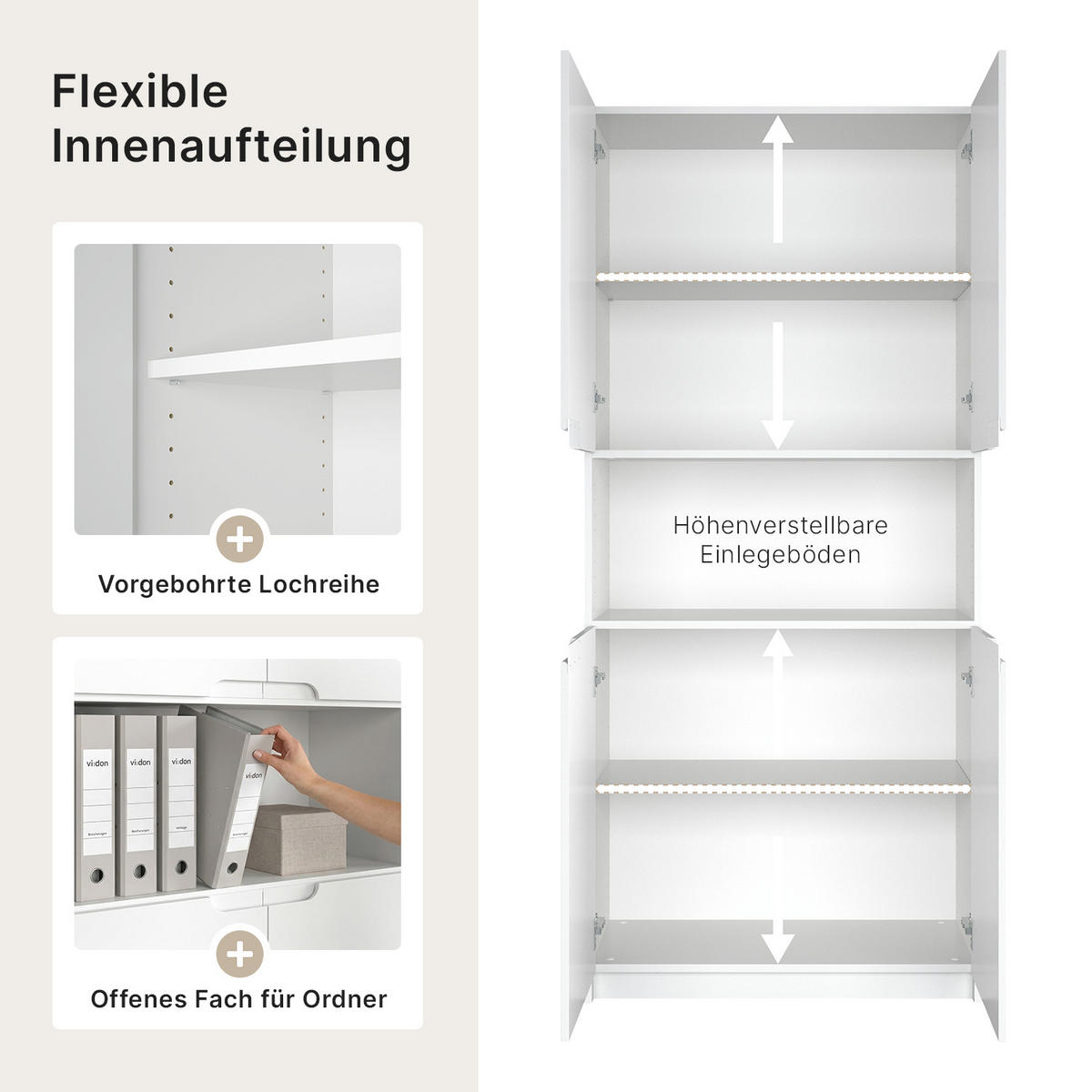 BÜROSCHRANK Logan Fronten in Weiß Hochglanz - Weiß Hochglanz, Holzwerkstoff (82/184/37cm) - Vladon