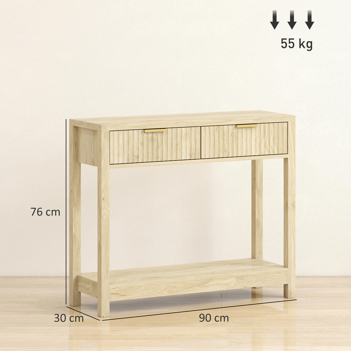 KONSOLENTISCH DE-16819 Naturholz - Naturfarben, Holzwerkstoff (90/30/76cm) - ComfortXL