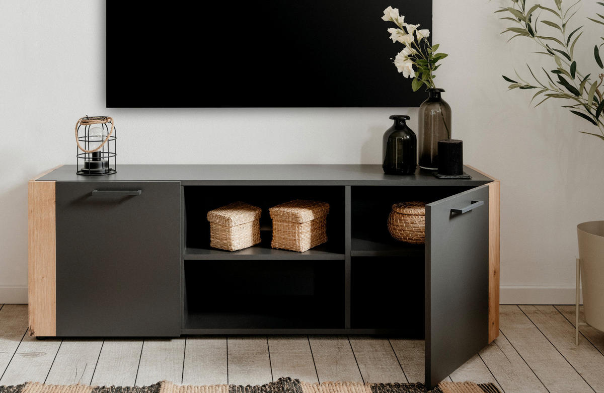 TV-LOWBOARD dunkelgrau, Artisan Eiche 138 cm, TV Unterteil in modernem Design - Anthrazit/Schwarz, Holzwerkstoff/Kunststoff (138/47.5/34.5cm) - Furn.Design