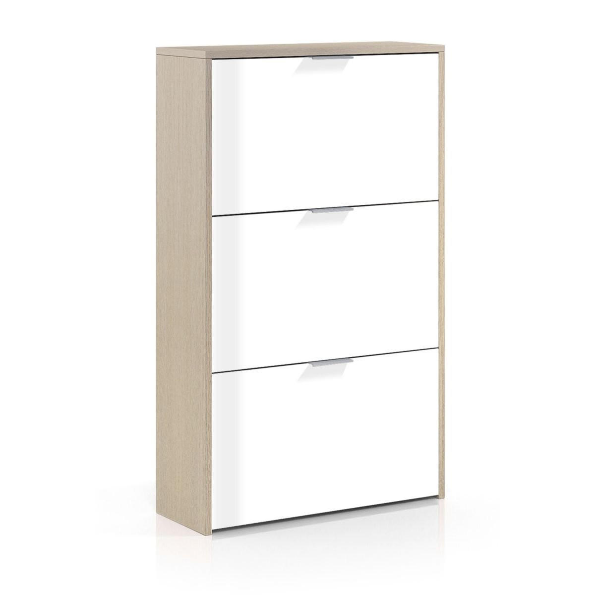 SCHUHSCHRANK 3 Klappen Zapateros - L60 cm - Eichefarben/Weiß, Holzwerkstoff (22/113/60cm) - Calicosy