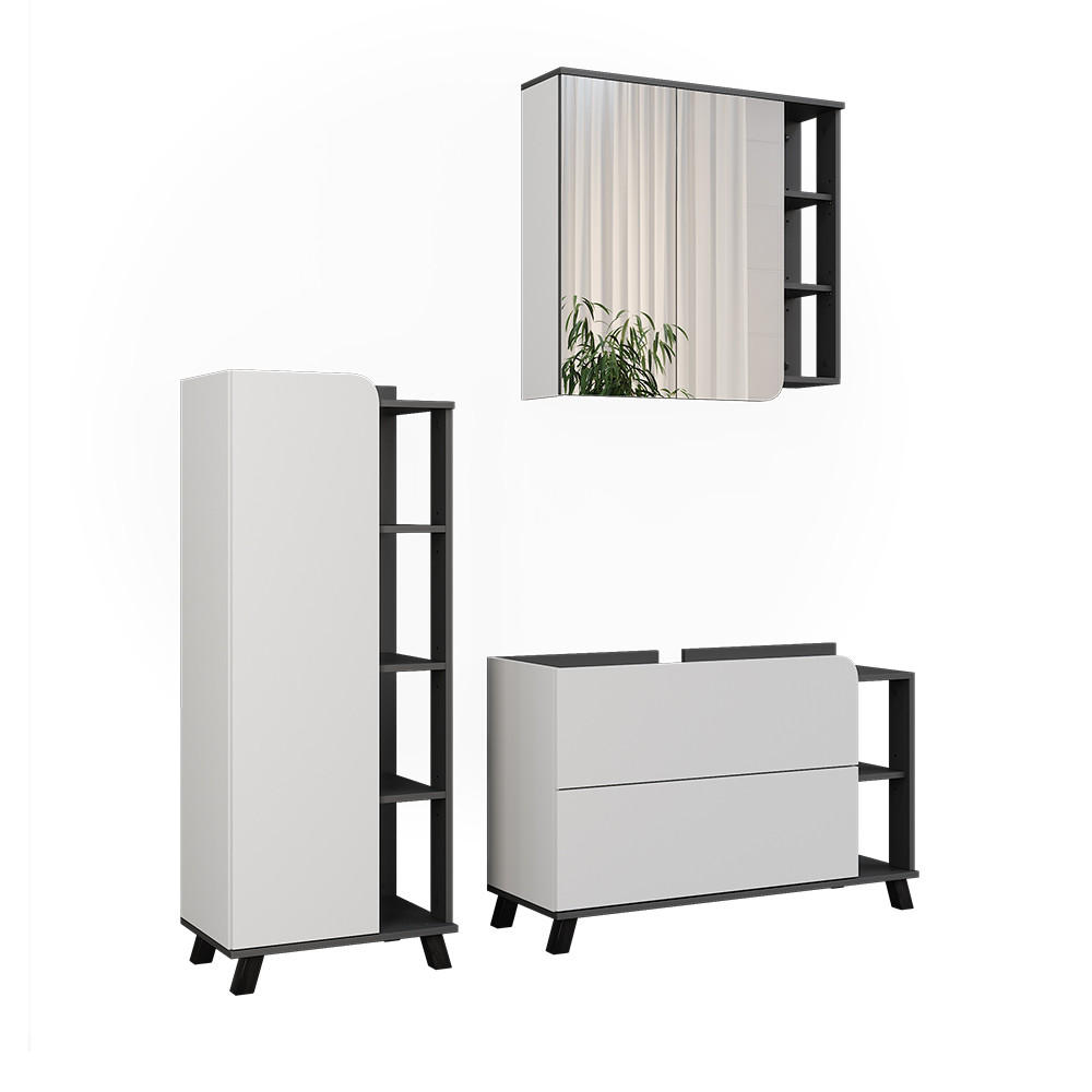 BADRUMSMÖBELSET Karen Antracit/vit 3 delar Antracit, Vit 65/100/35 cm