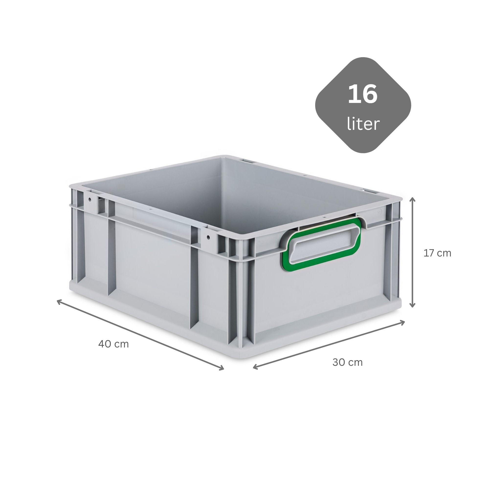 EUROBOX 5x Nextgen Color 17x30x40cm 16 Liter Griffe Grün Geschlossen - Grün, Kunststoff (30/17/40cm) - PROREGAL