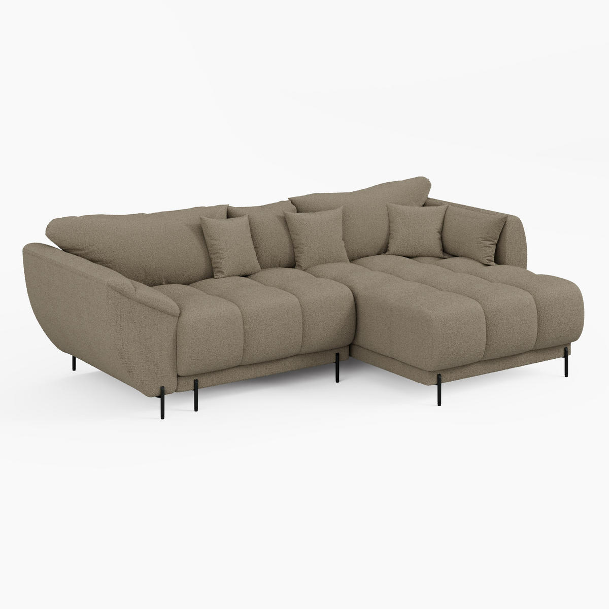 ECKSOFA LEGRO Rechts weiß Bouclé-Stoff L-Form Couch mit Schlaffunktion & Bettkasten - Schwarz/Weiß, Holz (285/180cm) - Barchello