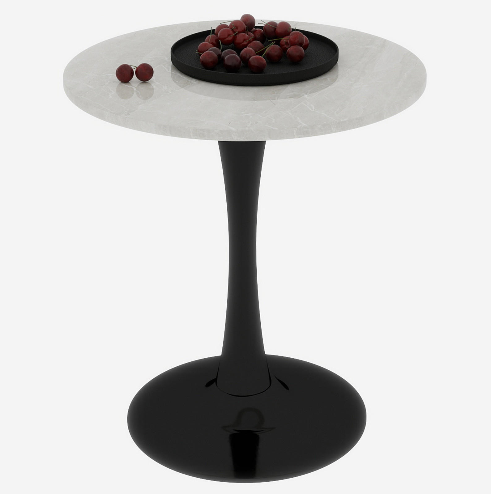 COUCHTISCH 70/70/72 cm mit runder Tischplatte in Marmoroptik und filigranem Gestell, Schwarz/Weiß - Schwarz, Stein (70/70/72cm) - Redom