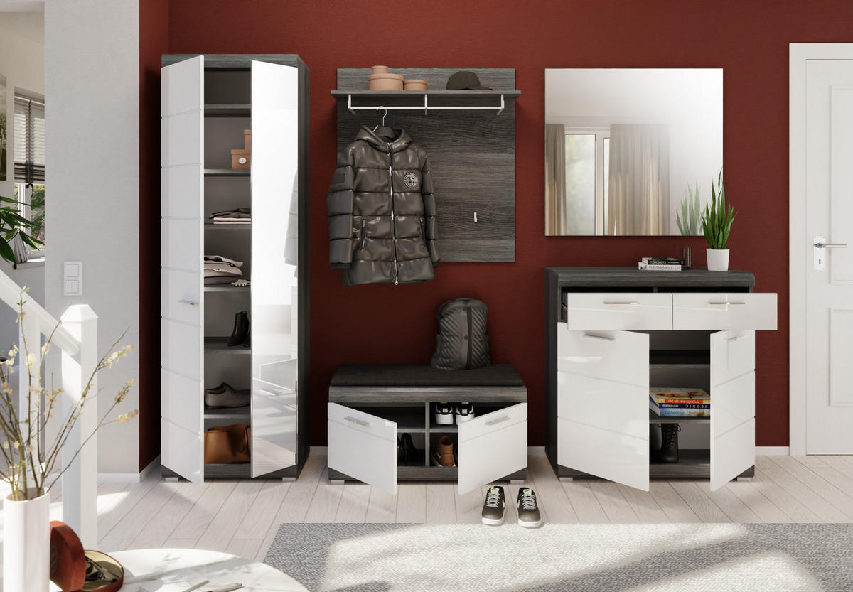 GARDEROBENKOMBINATION 4tlg. Scout Garderobe in Rauchsilber Nb. und weiß HG B/H/T: 195x197x40 cm - Anthrazit, Holzwerkstoff (195/197/40cm)