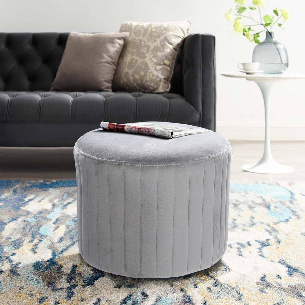 POLSTERHOCKER Rund aus Flanell Schaumstoff in Grau Ästhetisches& Langlebiges Design Leicht und mobil 40 x 40 x 30 cm - Grau, Textil (40/30/40cm) - Livingandhome