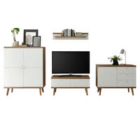 WOHNWAND weiß Eiche Riviera, Schrankwand skandinavisch 4-teilig 341 x 160 cm - Eichefarben/Weiß, Holzwerkstoff/Metall (341/160/40cm) - Furn.Design