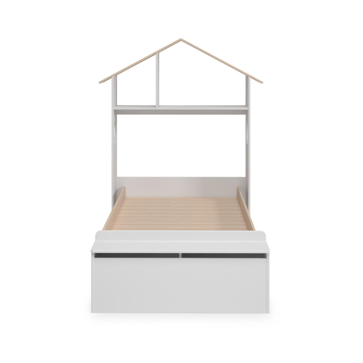 BETT 90x190 cm mit Kopfteil in Form eines Hauses und Regalen 128,5/216,5/153 cm - Weiß, Holz (90/190cm) - Calicosy