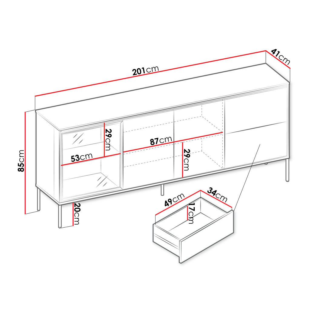 Thumbnail - Mirjan24 Sideboard, Eiche, Holzwerkstoff, 2 Schubladen, Rechteckig,Rechteckig, 201x85x41 cm, Wohnzimmer, Kommoden & Side...
