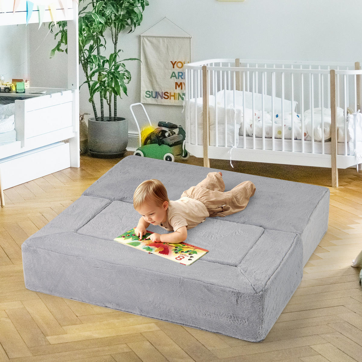 KINDERSOFA 42cm Grau - Grau, Textil (52/42/100cm) - COSTWAY