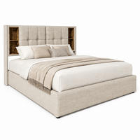 POLSTERBETT mit Stauraum 140x200 cm Leinen Natur mit USB & kabellosem Laden - Beige, Metall (140/200cm) - Meubliv