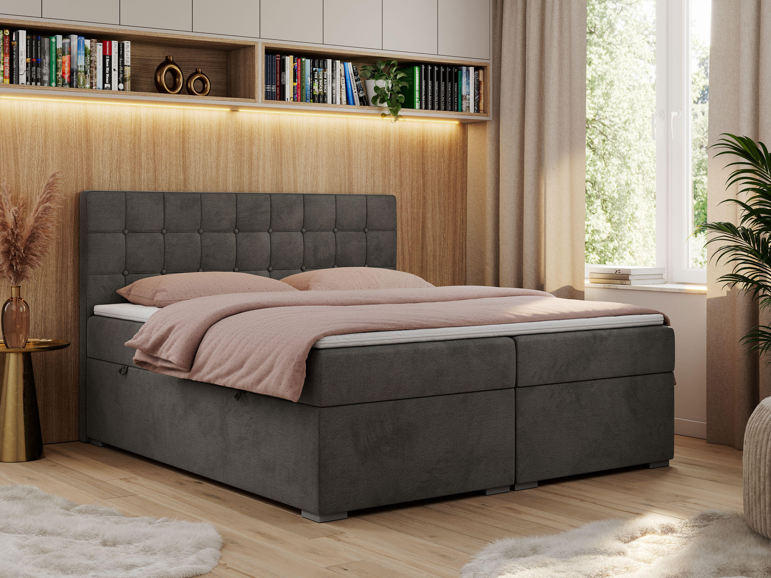 BOXBETT CARMEN 140/200 Dunkelgrau Velvet - H3 - Dunkelgrau, Holz/Textil (140/200cm) - MKS