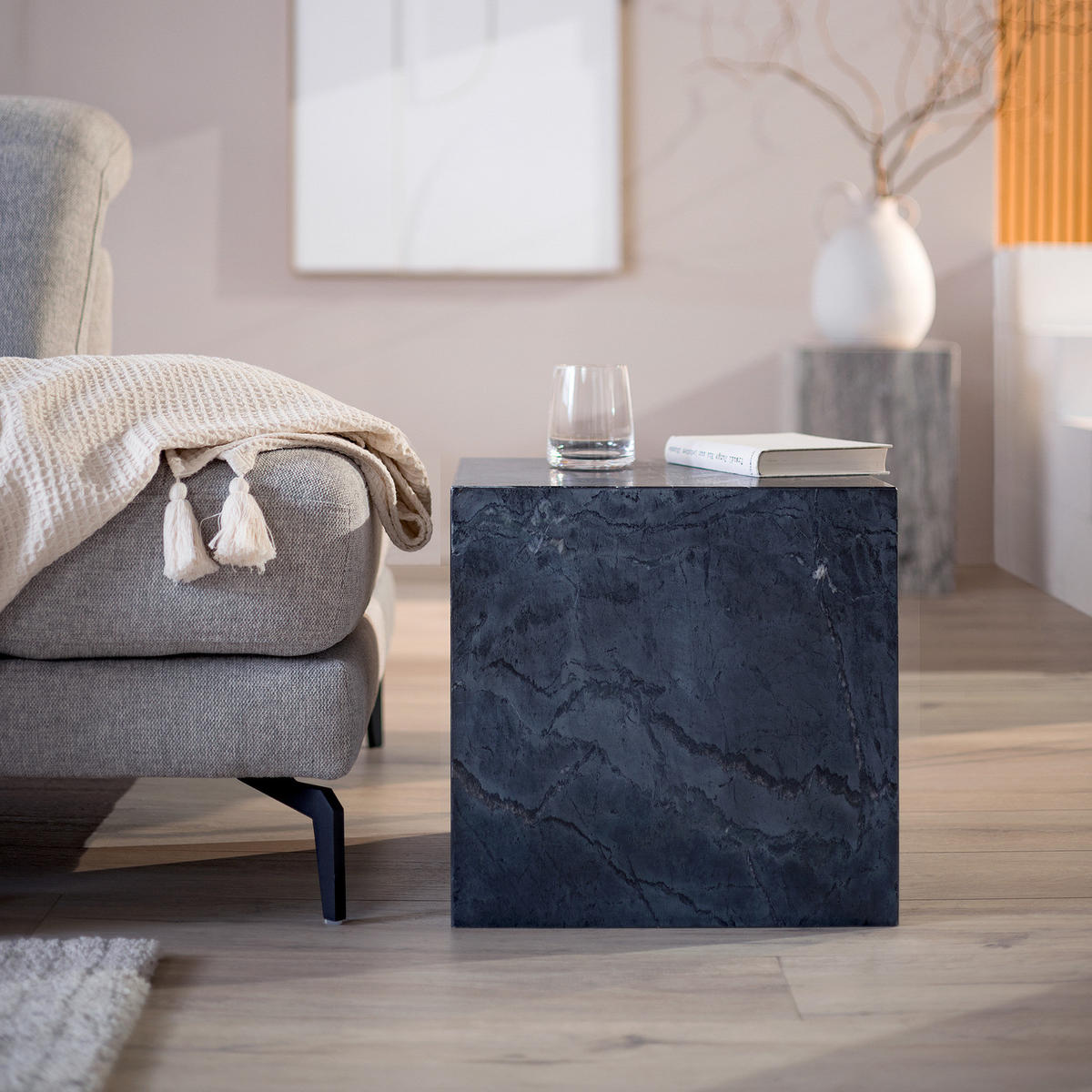 BEISTELLTISCH - Marmor - Schwarz, Stein (40/40/40cm) - home24