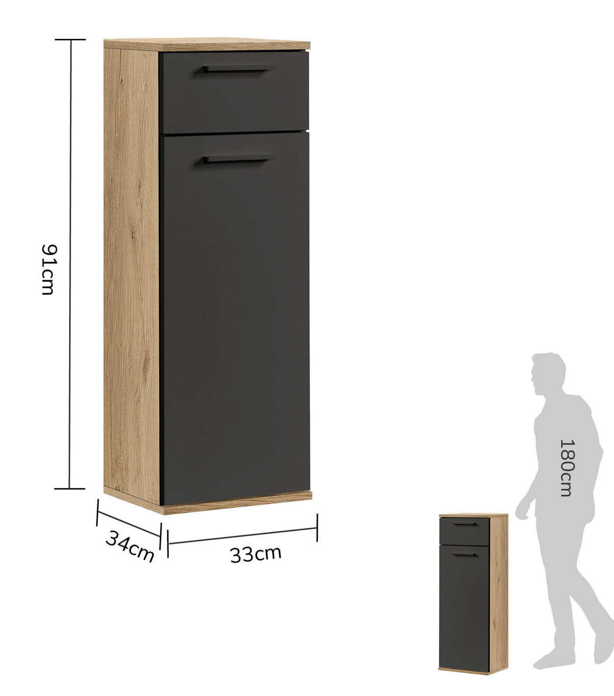 BAD-BEISTELLSCHRANK Der Matrose - Anthrazit, Holzwerkstoff (33/91/34cm) - Mokebo