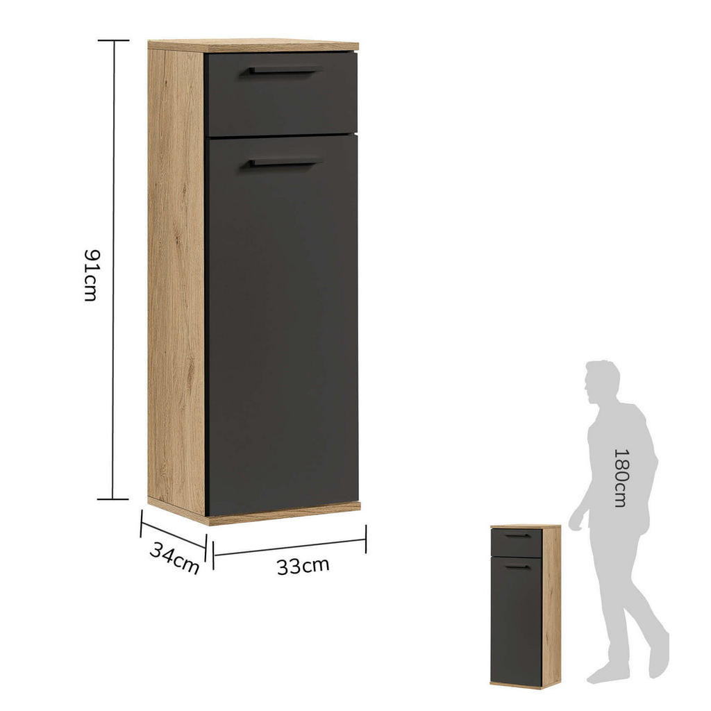 Thumbnail - Mokebo Bad-Beistellschrank, Anthrazit, Holzwerkstoff, 1 Fächer, 33x91x34 cm, Badezimmer, Badezimmerschränke, Midischränk...