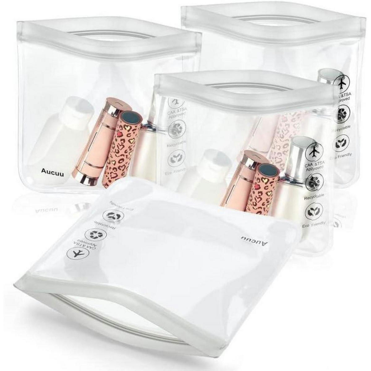 KULTURBEUTEL 4-teiliges Set Transparent TSA-zugelassen Grau - Transparent, Kunststoff (20/1.2/20cm)