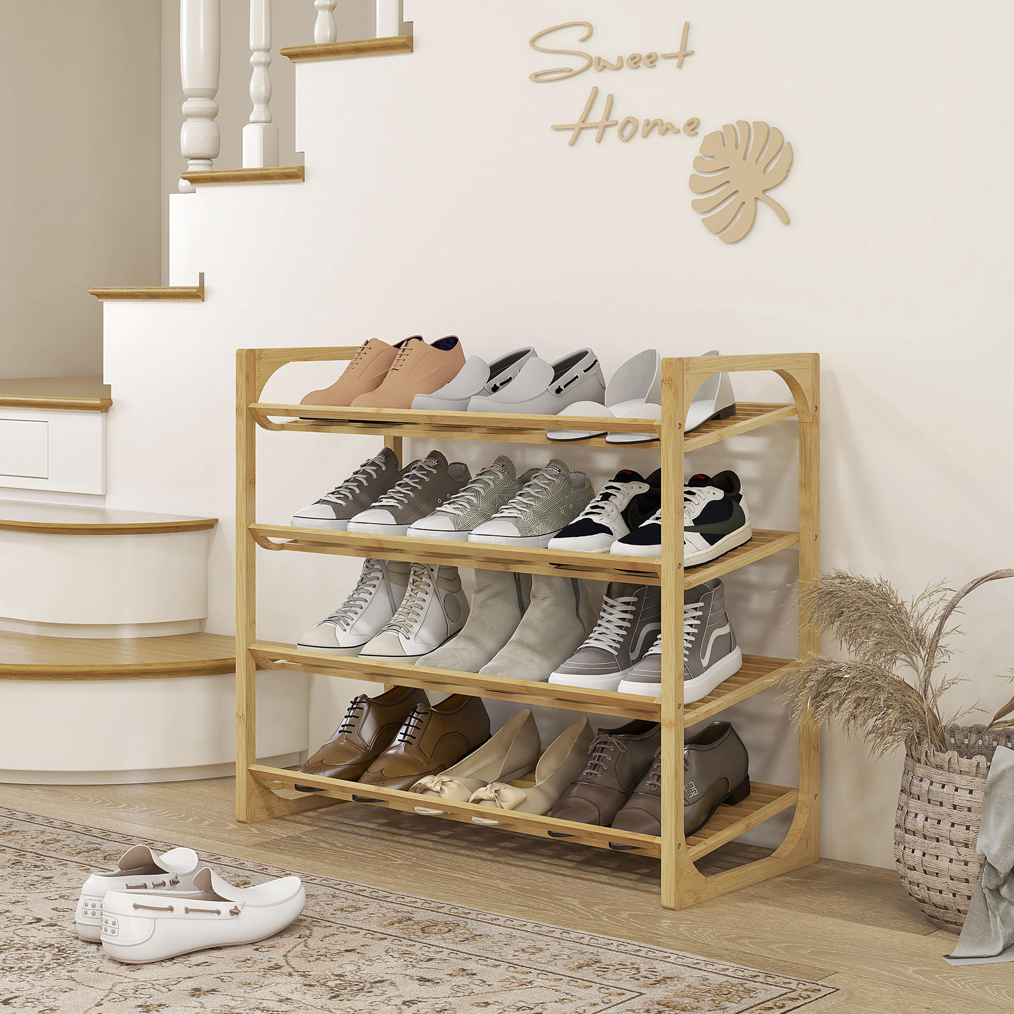 SCHUHREGAL mit 4 Ebenen - Naturfarben, Holz (33/67/76cm) - HOMCOM