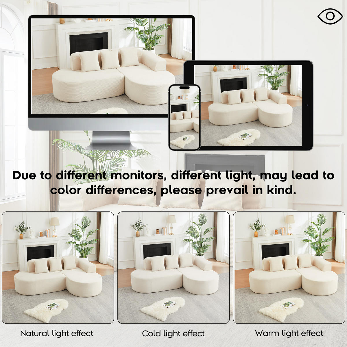 ECKSOFA 220/155/70 cm Beige Cord mit 3 Kissen, Rechte Seite - Beige, Textil (220/155cm) - Oxeza