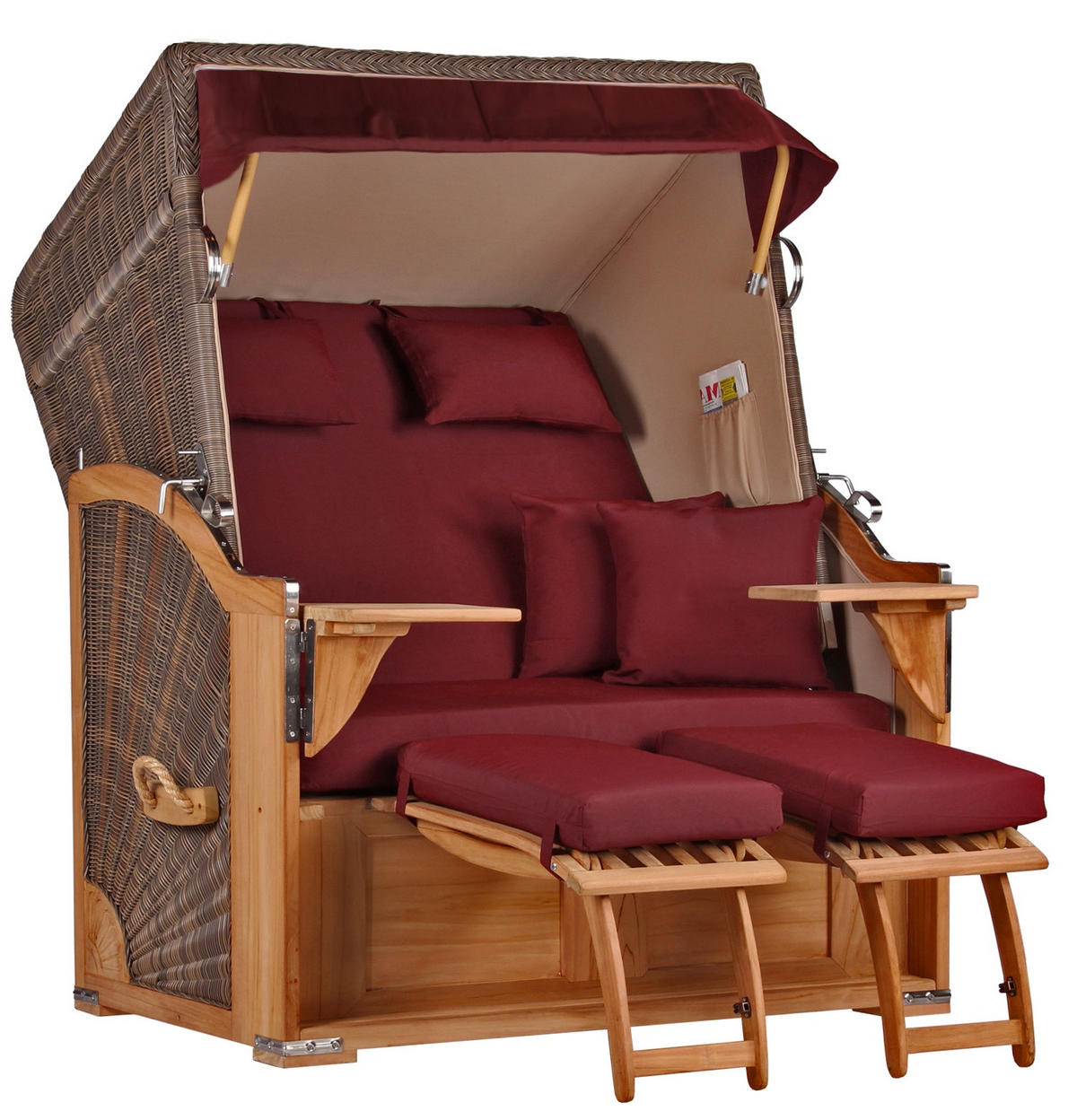 STRANDKORB SEEBLICK 2 Sitzer Teak - Rot/Braun, Metall (125/170/80cm) - Mr. Deko