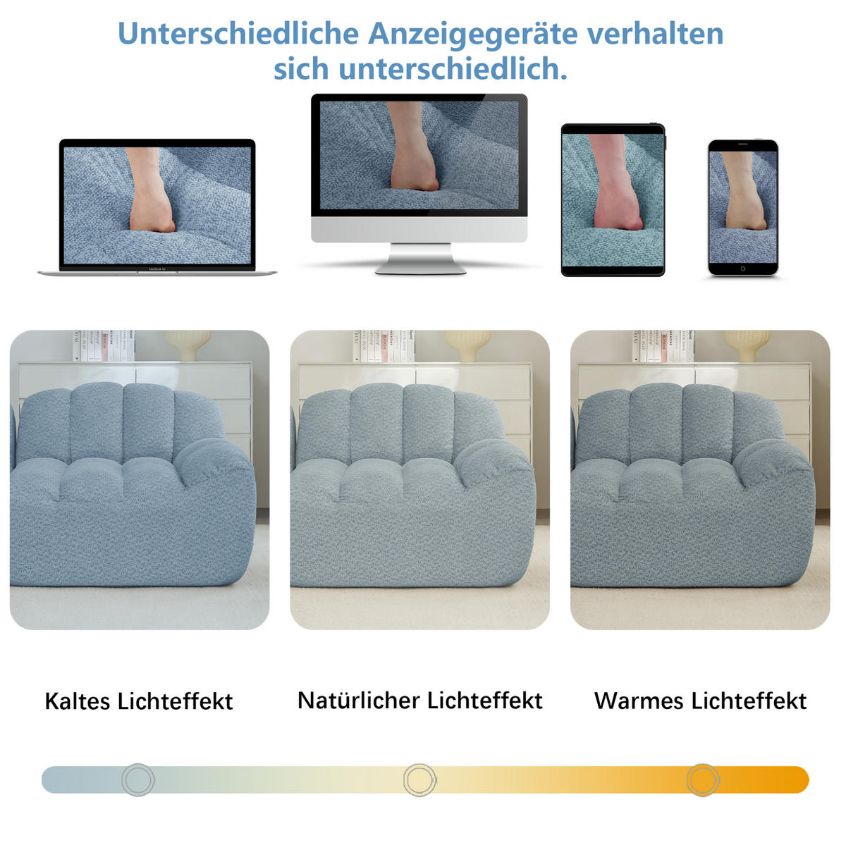 MODULARES Ecksofa mit Ottomane, granulierter Fleece, Blau 288x165x79 cm, 3-Sitzer - Blau, Textil (165/288cm) - IVMEU