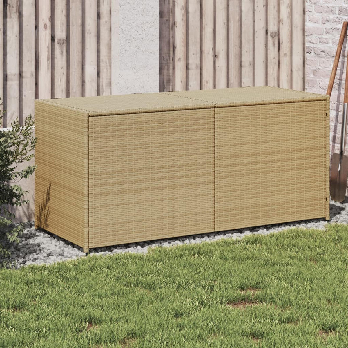 GARTENTRUHE Beige 283L Poly Rattan - Beige, Kunststoff (120/102/50cm) - furnicato