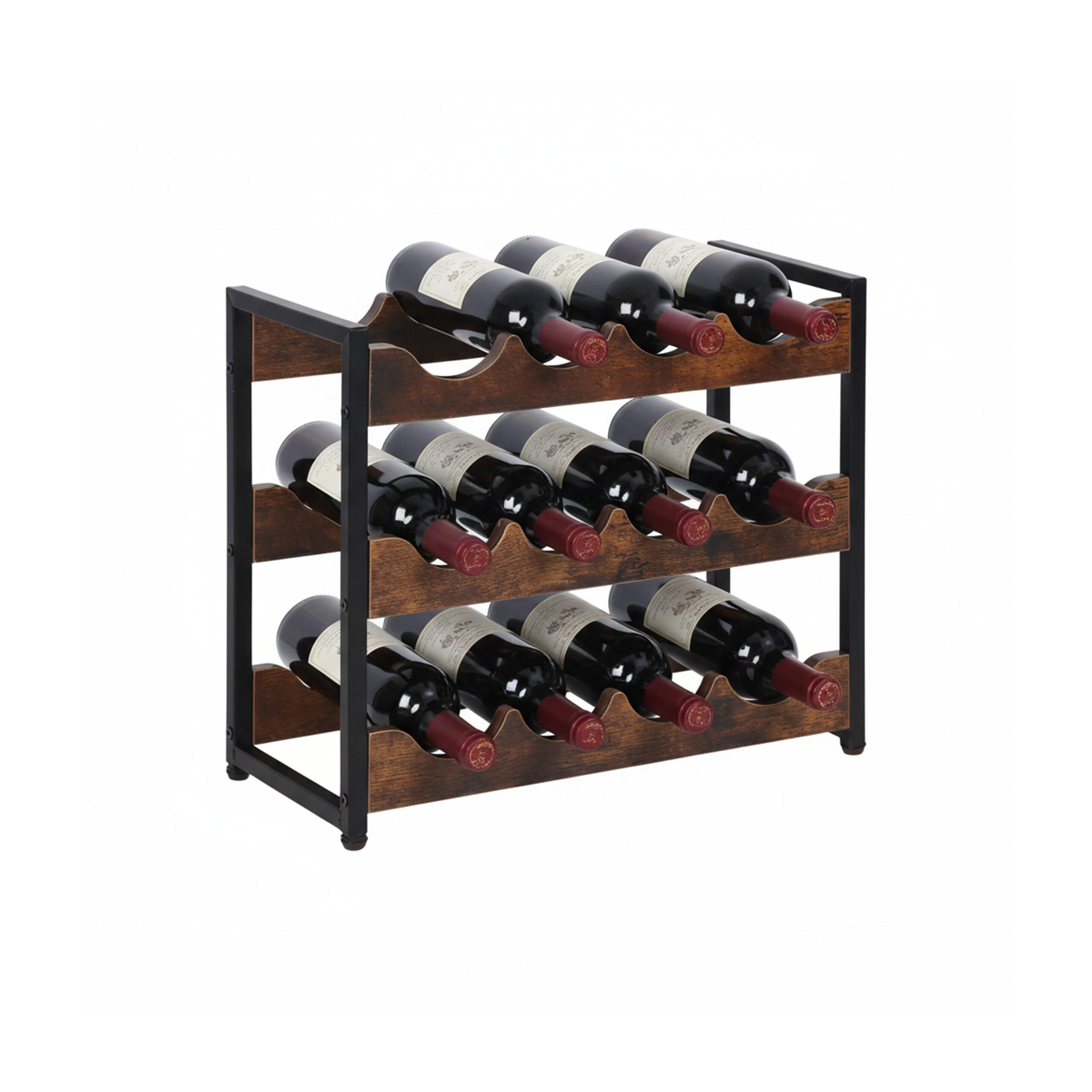 REGÁL vína - hnědá, kov/kompozitní dřevo (44.5/38/20cm) - Relaxdays